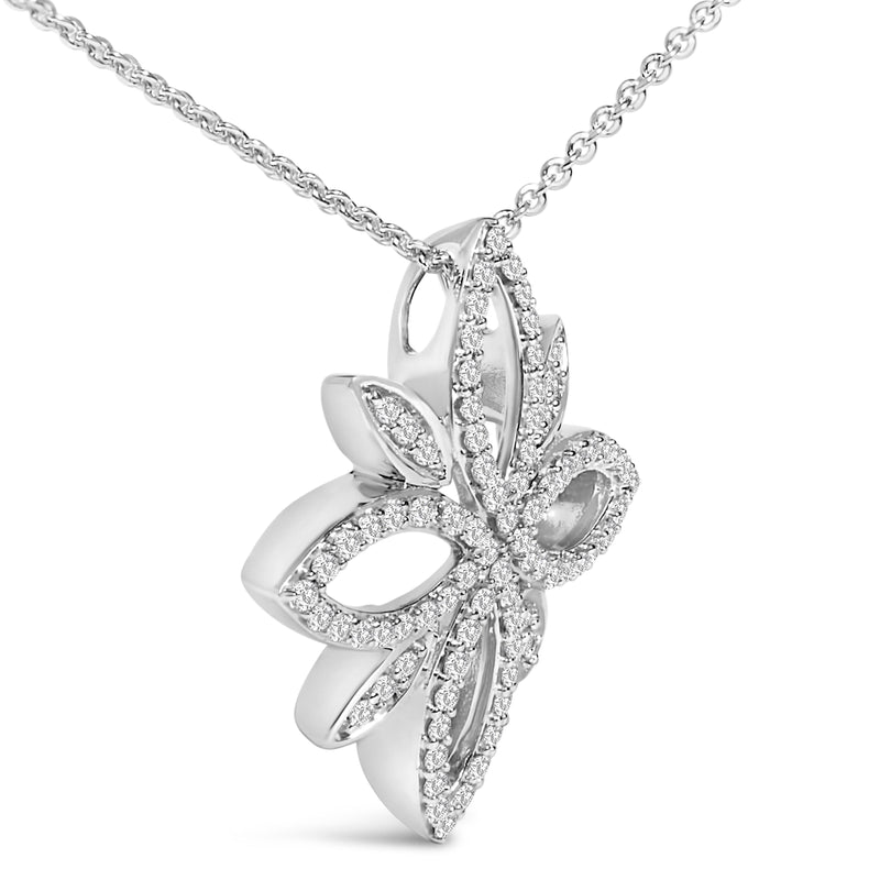 Bids.com Sterling Silver 1/2 Cttw Diamond Floral Cross Pendant Necklace Necklaces