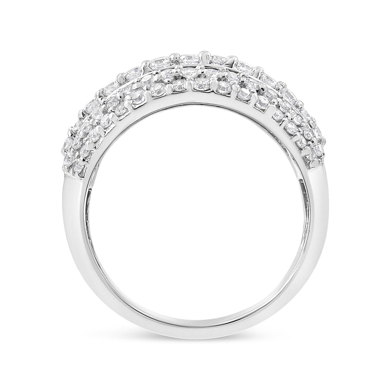 Bids.com .925 Sterling Silver 2.00 Cttw Round and Baguette-Cut Diamond Cluster Ring (H-I Color, I1-I2 Clarity) - Size 7 Rings