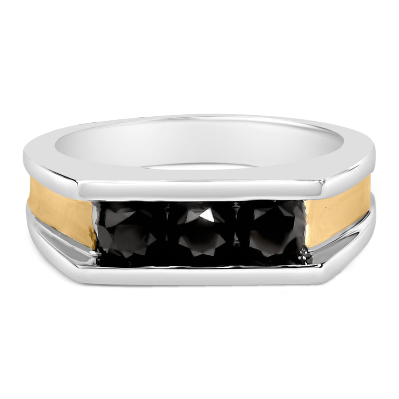 Bids.com Men's 14K Yellow Gold Plated Sterling Silver 1-1/2 Cttw Black Diamond Channel Set Band Ring Rings