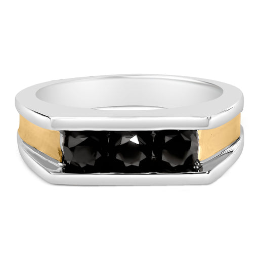 Bids.com Men's 14K Yellow Gold Plated Sterling Silver 1-1/2 Cttw Black Diamond Channel Set Band Ring Rings