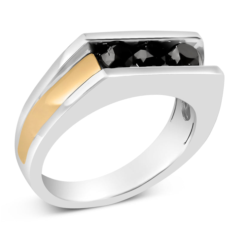 Bids.com Men's 14K Yellow Gold Plated Sterling Silver 1-1/2 Cttw Black Diamond Channel Set Band Ring Rings