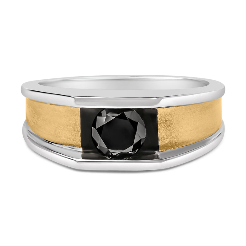 Bids.com Men's 14K Yellow Gold Plated Sterling Silver 1.0 Cttw Round Black Diamond Band Ring Rings