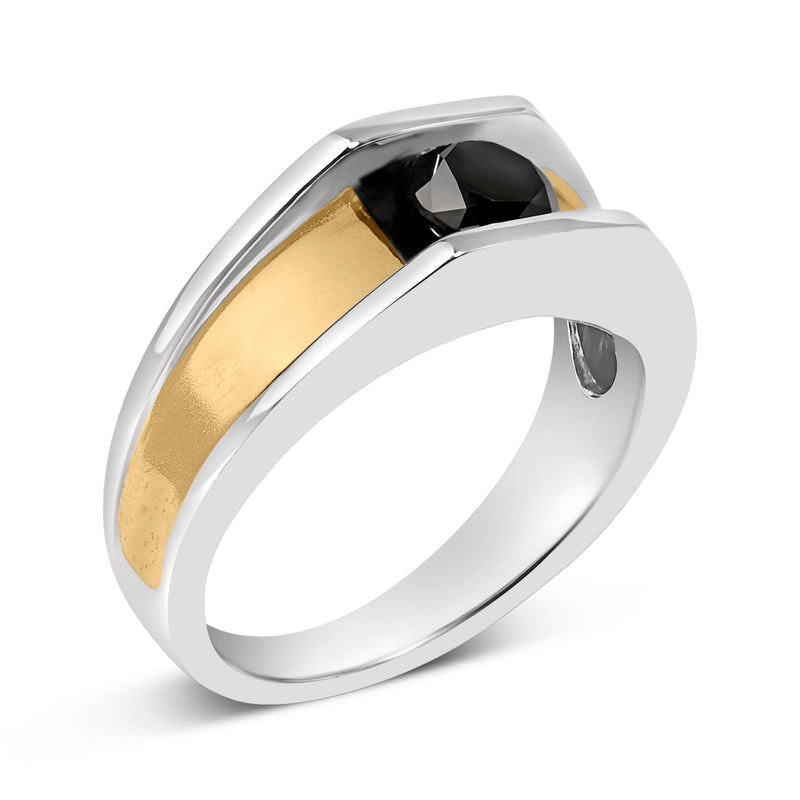 Bids.com Men's 14K Yellow Gold Plated Sterling Silver 1.0 Cttw Round Black Diamond Band Ring Rings