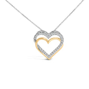 Bids.com 14K Yellow Gold Plated Sterling Silver 1.00 Cttw Diamond Double Heart Pendant Necklace Necklaces