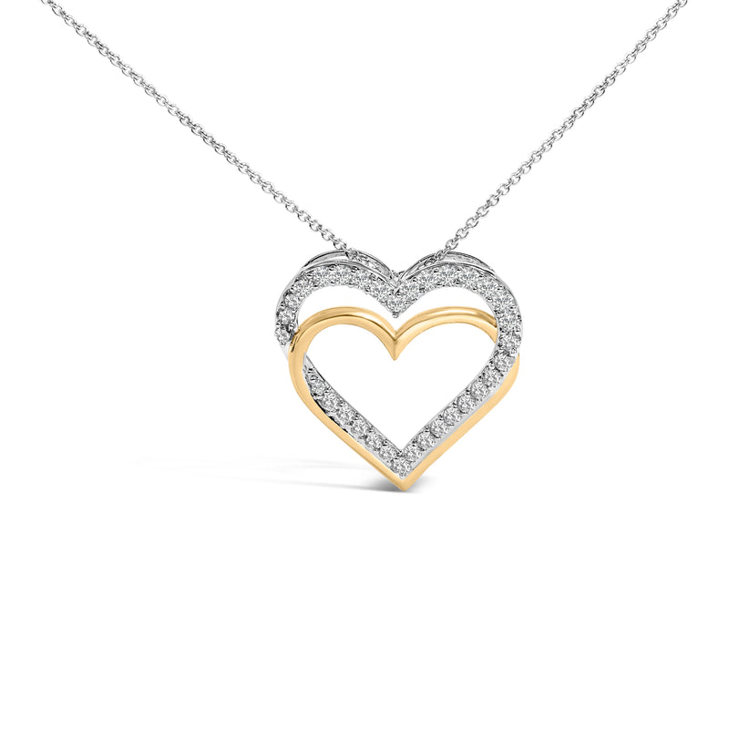 Bids.com 14K Yellow Gold Plated Sterling Silver 1.00 Cttw Diamond Double Heart Pendant Necklace Necklaces