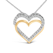 Bids.com 14K Yellow Gold Plated Sterling Silver 1.00 Cttw Diamond Double Heart Pendant Necklace Necklaces