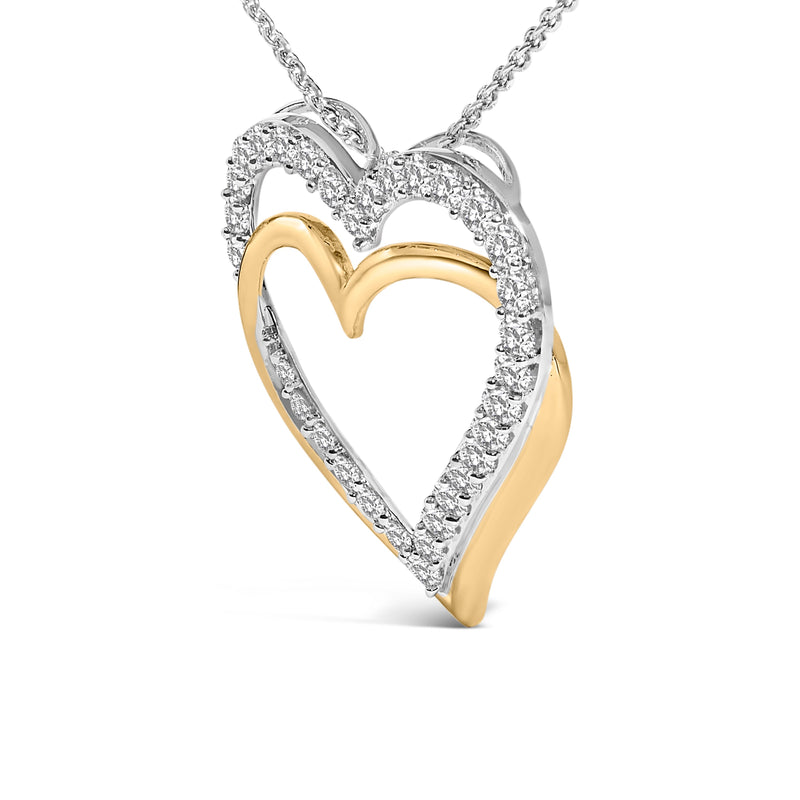 Bids.com 14K Yellow Gold Plated Sterling Silver 1.00 Cttw Diamond Double Heart Pendant Necklace Necklaces