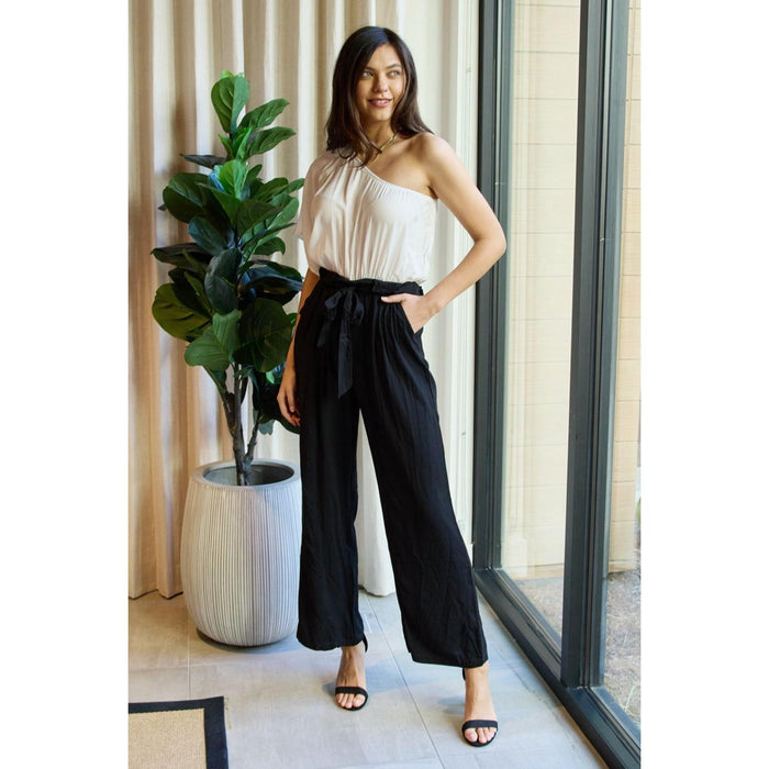 Dress Day Marvelous in Manhttan One-Shoulder Jumpsuit in White/Black