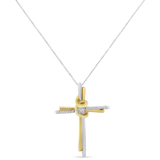 Bids.com 10K Two-Tone Yellow & White Gold Diamond-Accented Cross 18" Pendant Necklace (J-K Color, I2-I3 Clarity) Necklaces