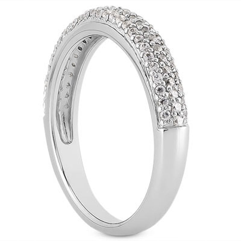 Bids.com 14k White Gold Triple Multi-Row Micro- Pave Diamond Wedding Ring Band Rings