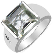 Bids.com 5.71 Carat Genuine Green Amethyst & White Diamond .925 Sterling Silver Ring Rings