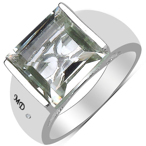 Bids.com 5.71 Carat Genuine Green Amethyst & White Diamond .925 Sterling Silver Ring Rings