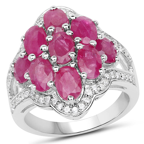 Bids.com 4.72 Carat Genuine Ruby and White Zircon .925 Sterling Silver Ring Rings