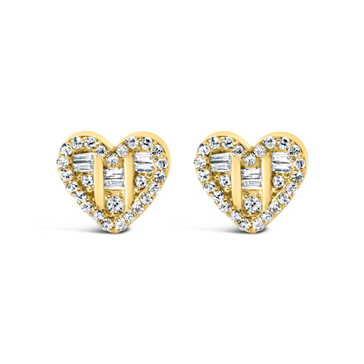 Bids.com 14K Yellow Gold Plated .925 Sterling Silver 1/2 Cttw Round and Baguette Diamond Composite Heart Shaped Stud Earring (I-J Color, SI2-I1 Clarity) Earrings
