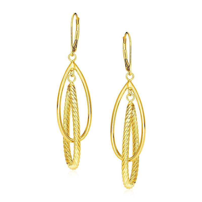 Bids.com 14k Yellow Gold Earrings with Shiny and Textured Teardrop Dangles Earrings