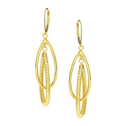 Bids.com 14k Yellow Gold Earrings with Shiny and Textured Teardrop Dangles Earrings