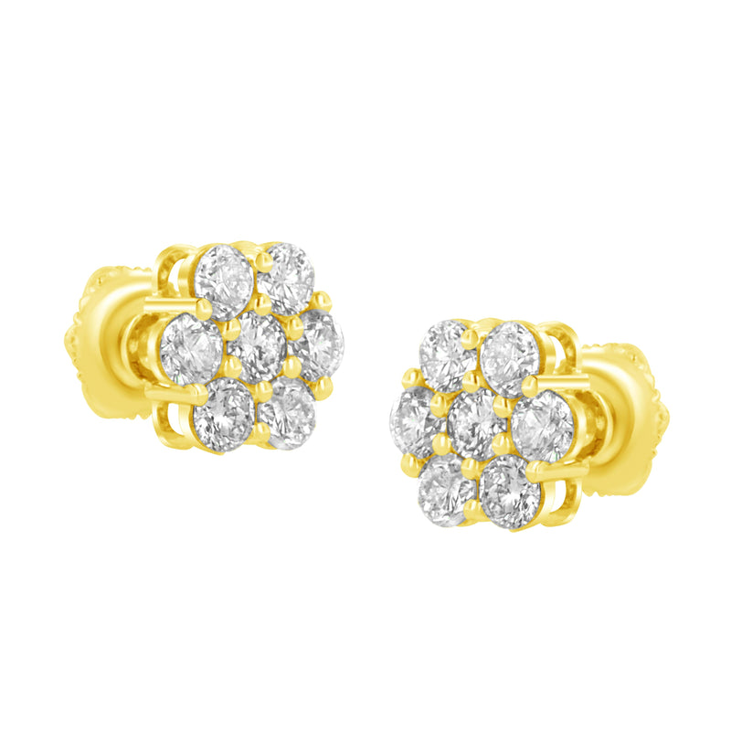 Bids.com 14K Yellow Gold 1.0 Cttw Diamond Flower Earring (J-K Color, I1-I2 Clarity) Earrings