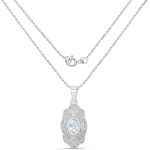 Bids.com 0.48 Carat Genuine Aquamarine and White Topaz .925 Sterling Silver Pendant Pendants