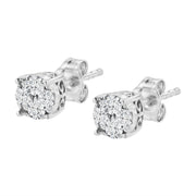 Bids.com .925 Sterling Silver 1/2 cttw Prong Set Round-Cut Diamond Cluster Stud Earring (I-J Color, I2-I3 Clarity) Earrings