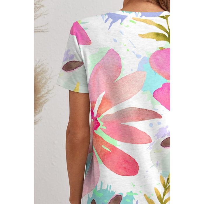 Printed V-Neck Short Sleeve T-Shirt