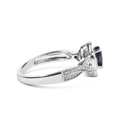 Bids.com .925 Sterling Silver 6x4mm Pear Sapphire Gemstone with Diamond Accent Fashion Halo Ring (H-I Color, SI1-SI2 Clarity) - Size 7 Rings