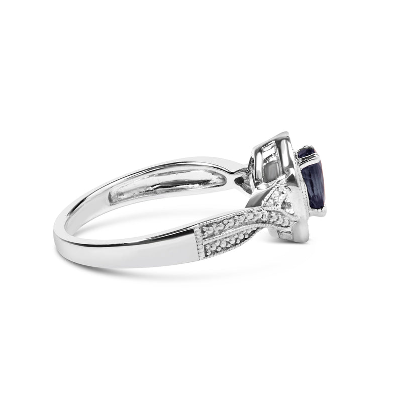 Bids.com .925 Sterling Silver 6x4mm Pear Sapphire Gemstone with Diamond Accent Fashion Halo Ring (H-I Color, SI1-SI2 Clarity) - Size 7 Rings