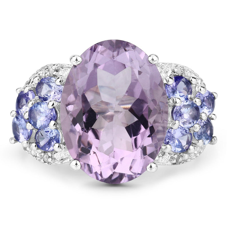 Bids.com 6.62 Carat Genuine Amethyst, Tanzanite and White Topaz .925 Sterling Silver Ring Rings