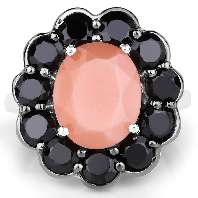 Bids.com 7.88 Carat Genuine Peach Moonstone and Black Spinel .925 Sterling Silver Ring Rings