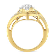 Bids.com 10K Yellow Gold over .925 Sterling Silver Diamond Bypass Cluster Ring (1 Cttw, I-J Color, I2-I3 Clarity) - Size 6 Rings