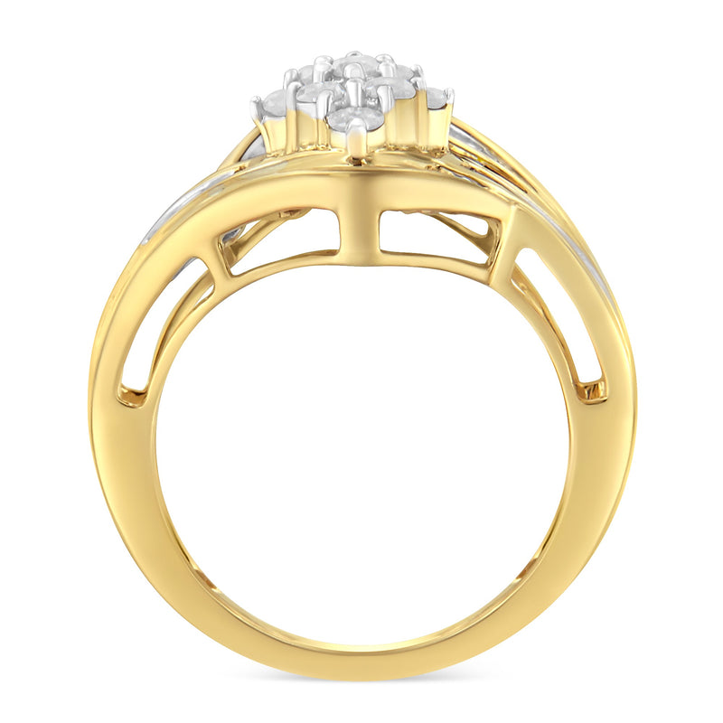 Bids.com 10K Yellow Gold over .925 Sterling Silver Diamond Bypass Cluster Ring (1 Cttw, I-J Color, I2-I3 Clarity) - Size 6 Rings