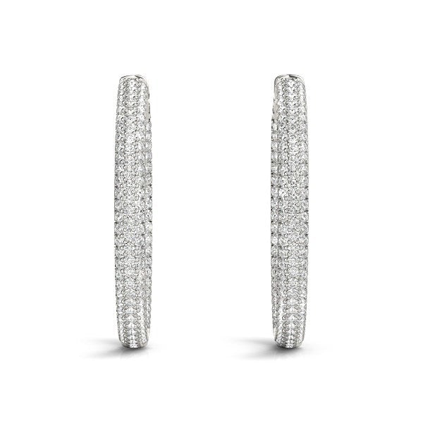 Bids.com 14k White Gold Two Row Pave Set Diamond Hoop Earrings (7 cttw) Earrings