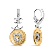 Bids.com 18K Yellow Gold Plated .925 Sterling Silver 1/8 Cttw Diamond Hammered Finished Medallion Heart Drop and Dangle Earrings (I-J Color, SI1-SI2 Clarity) Earrings