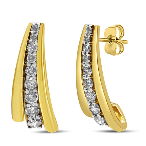 Bids.com 10K Yellow Gold Plated .925 Sterling Silver 1.00 Cttw Round Diamond Graduated Huggie Stud Earrings (I-J Color, I2-I3 Clarity) Earrings