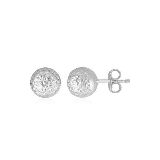 Bids.com 14k White Gold Ball Earrings with Crystal Cut Texture Earrings