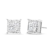 Bids.com 14K White Gold 1 1/2 Cttw Invisible Set Princess-Cut Diamond Contemporary Wavy Quad Stud Earrings (I-J Color, I1-I2 Clarity) Earrings