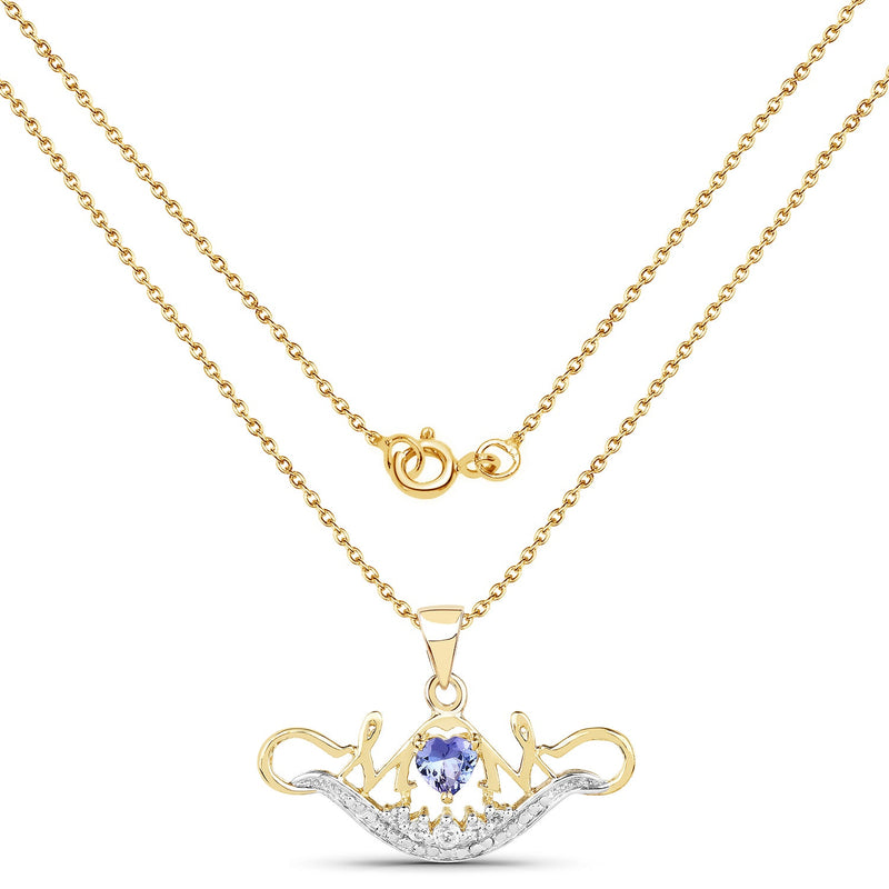 Bids.com 14K Yellow Gold Plated 0.62 Carat Genuine Tanzanite and White Topaz .925 Sterling Silver Pendant Pendants