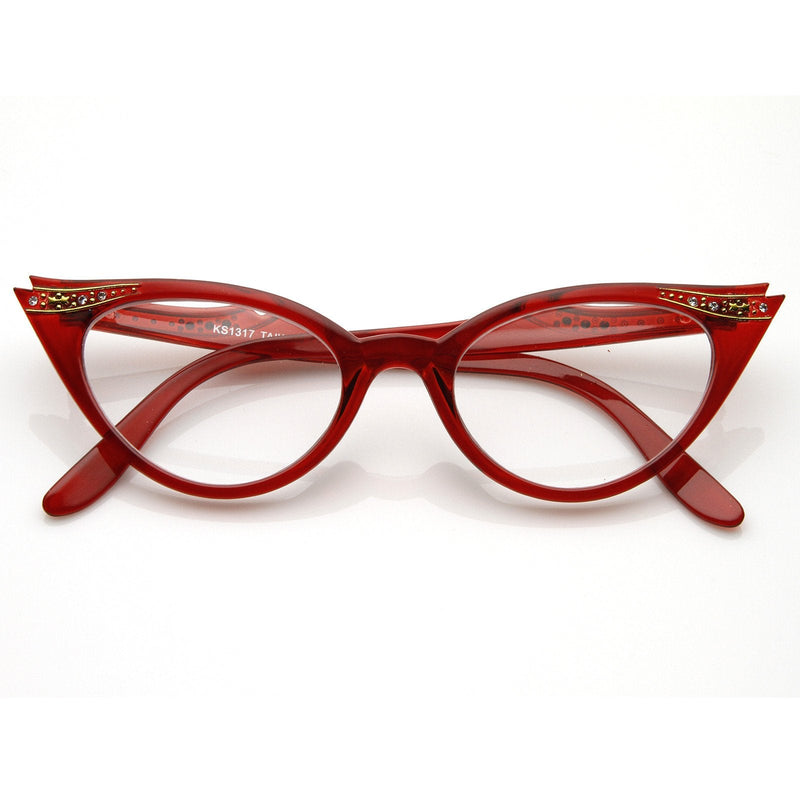 zeroUV Vintage 1950s Fashion Clear Lens Glasses Rhinestones 8434 Glasses