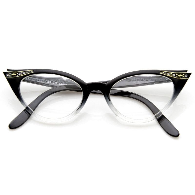 zeroUV Vintage 1950s Fashion Clear Lens Glasses Rhinestones 8434 Glasses