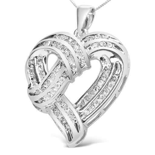 Bids.com .925 Sterling Silver 1 1/4 Cttw Round Diamond Openwork Ribbon Weave Heart Pendant 18" Necklace (I-J Color, I3 Clarity) Necklaces