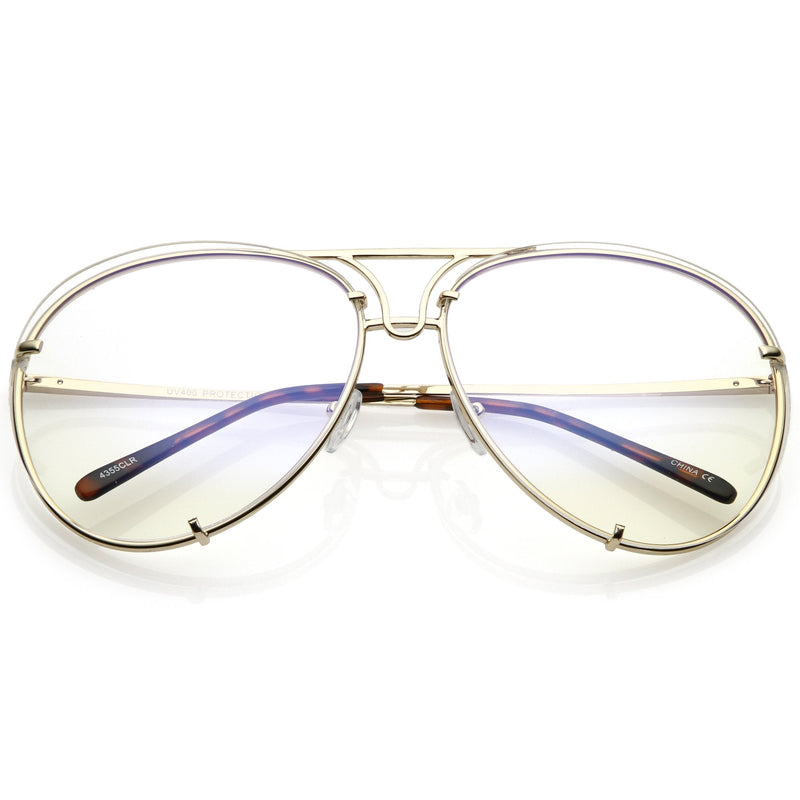 zeroUV Oversize Industrial Design Clear Flat Lens Aviator Glasses C155 Glasses