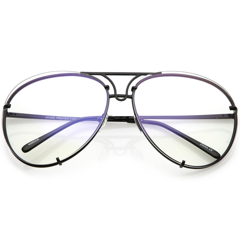 zeroUV Oversize Industrial Design Clear Flat Lens Aviator Glasses C155 Glasses