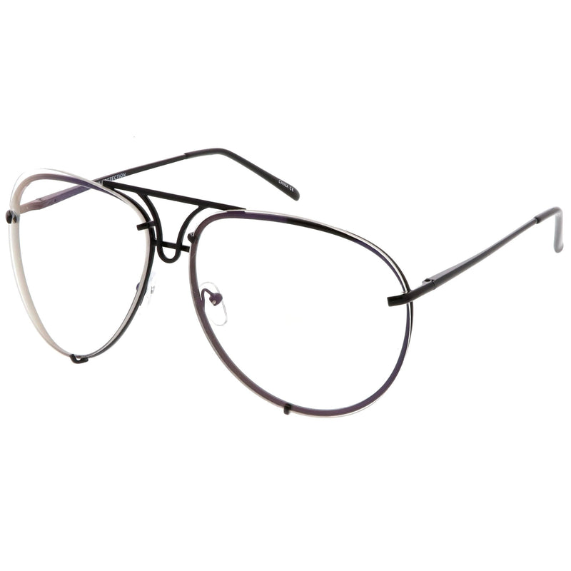 zeroUV Oversize Industrial Design Clear Flat Lens Aviator Glasses C155 Glasses