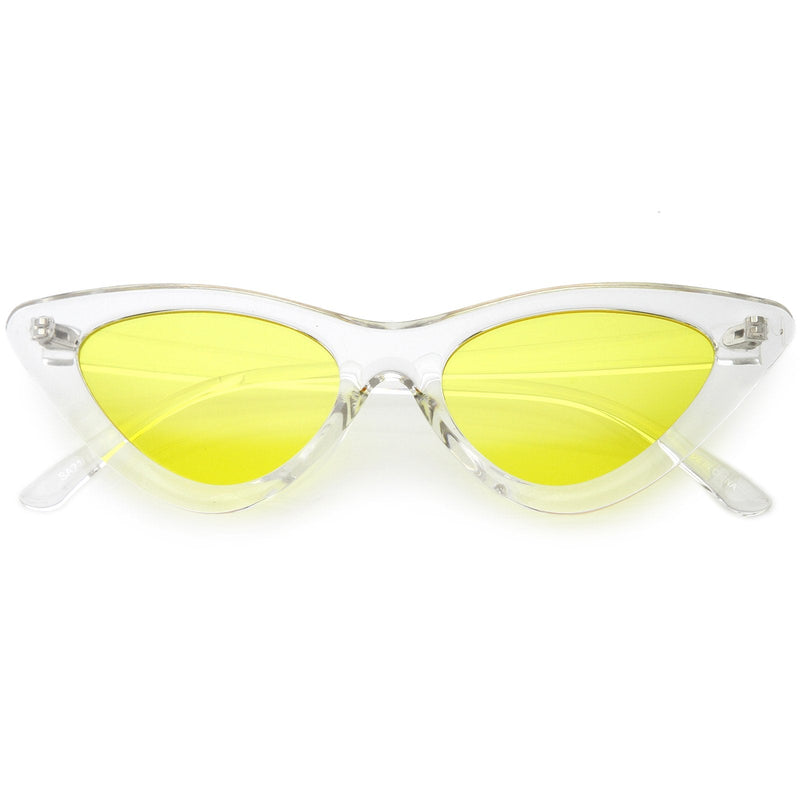 zeroUV Women's Retro 1990's Narrow Flat Color Tone Lens Cat Eye Sunglasses C524 Sunglasses