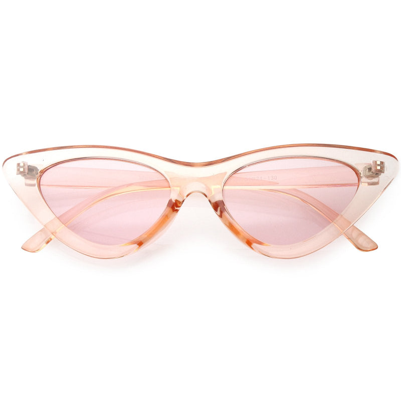 zeroUV Women's Retro 1990's Narrow Flat Color Tone Lens Cat Eye Sunglasses C524 Sunglasses