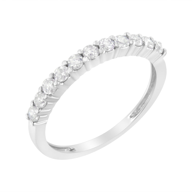 Bids.com IGI Certified 1/2 Cttw Diamond 10K White Gold Prong Set Fluted Band Style Ring (I-J Color, I2-I3 Clarity) - Size 7 Rings
