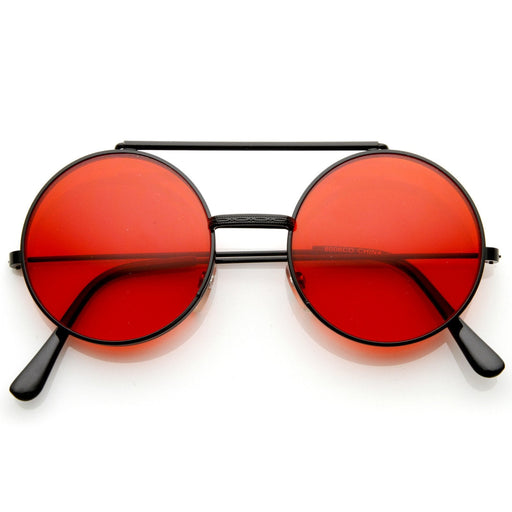zeroUV Steampunk Vintage Circle Round Flip Up Vintage Sunglasses 8793 Sunglasses White Smoke Black Red