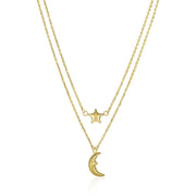 Bids.com 14k Yellow Gold Double-Strand Chain Necklace with Puff Moon and Star Necklaces