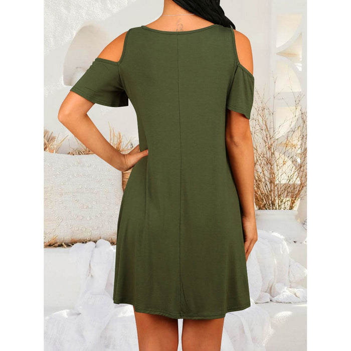 Round Neck Cold Shoulder Short Sleeve Dress