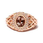 Bids.com 14K Rose Gold Oval Cut Light Pink Morganite and 3/8 Cttw Diamonds Halo and Basket Weave Cocktail Ring (G-H Color, SI1-SI2 Clarity) - Size 7 Rings