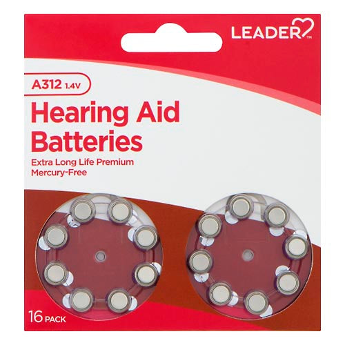 Leader Leader Hearing Aid Batteries, A312, 1.4 Volts, 16 Pack Batteries